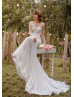 Long Sleeve Beaded Ivory 3D Lace Tulle Wedding Dress